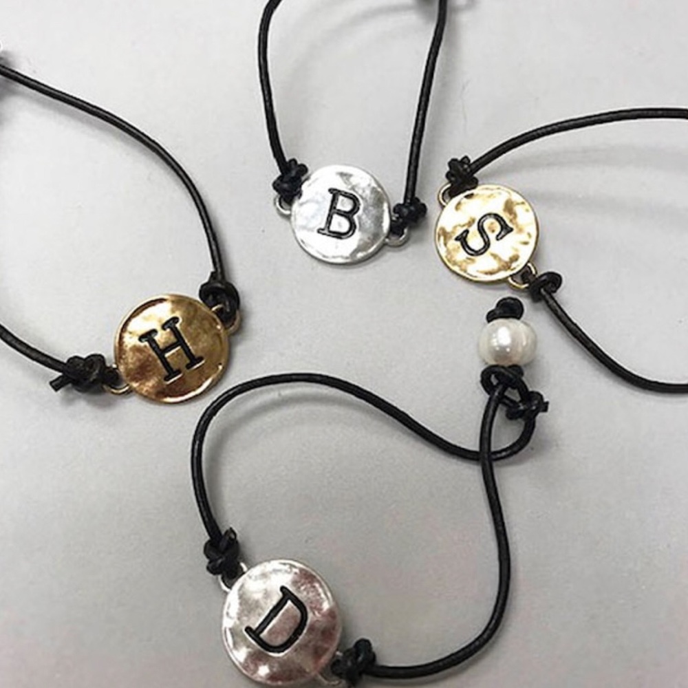 Leather Cord Initial & Pearl Bracelet,NWT